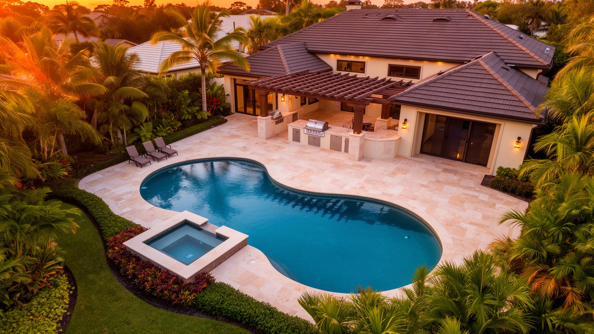 Luxury custom home pool and outdoor living space in Tampa Bay